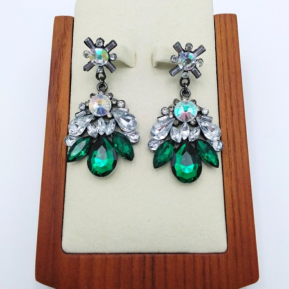 Long Drop Dangle Crystal Flower Earrings - Picture 1 of 5